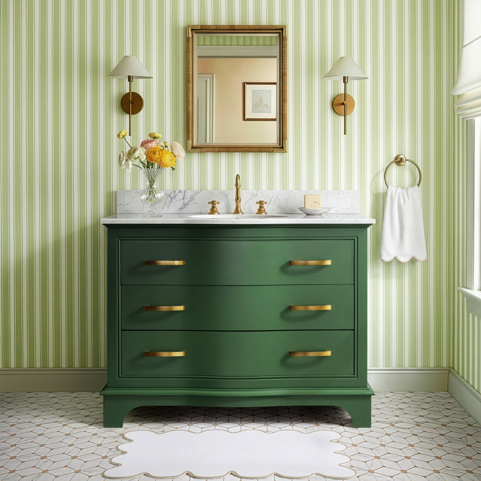 Goleta 42" Pine Single Bathroom Vanity, Evergreen/Brushed Gold