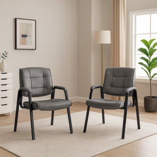 Faux Leather Office Waiting Room Chairs, Set of 2 – Modern Office Reception & Guest Chairs with Armrests for Visitor Seating (Set of 2)
