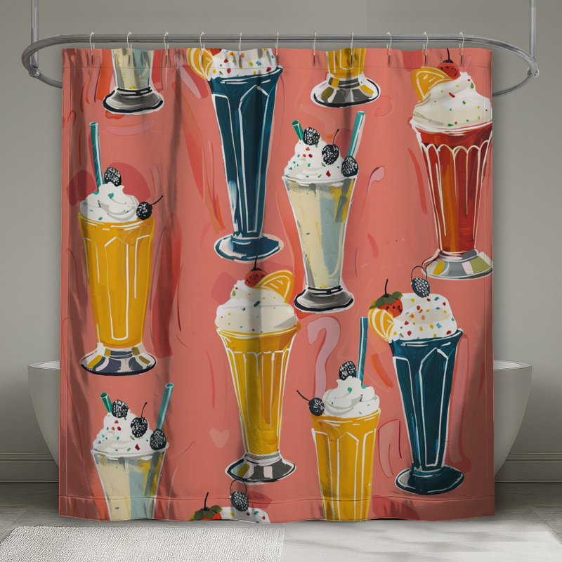 Milkshake Illustration Shower Curtains Extra Long, 70in W x 84in H