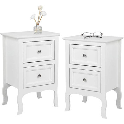 Ensemble de 2 tables de chevet blanches, tables de chevet avec 2 tiroirs, petites tables de chevet / tables de chevet pour chambre à coucher, petits espaces, dortoir universitaire ou salon, bois