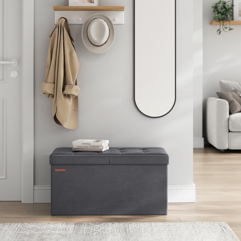 Folding Storage Ottoman, Dark Gray, 15"H x 30"W x 15"D
