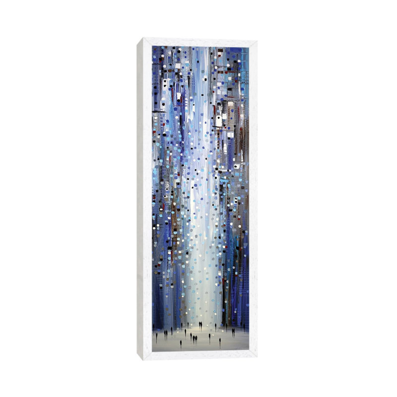 Blue Lights by Ekaterina Ermilkina - Panoramic Painting on Canvas, White Framed, 30.48 cm H x 91.44 cm W