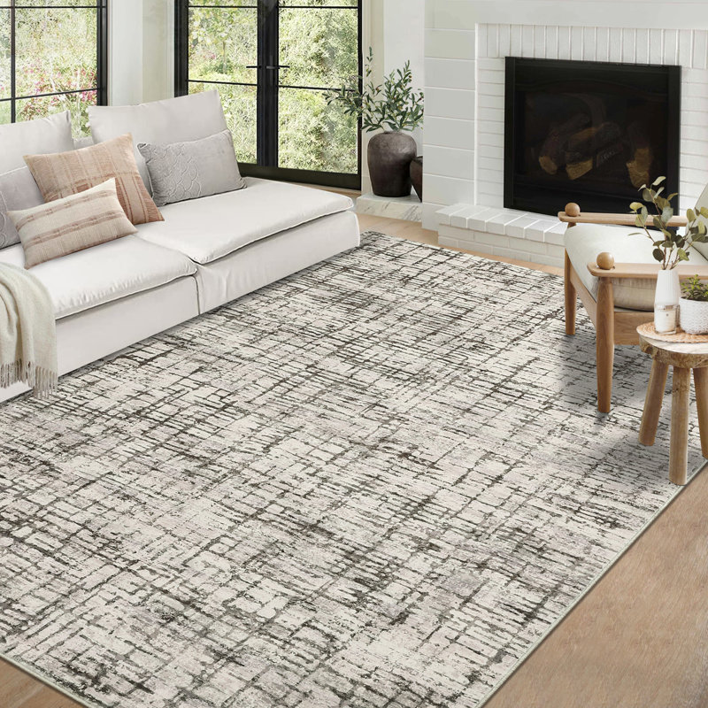 Tapis abstrait géométrique lavable pour le salon / salle à manger, Rectangle 10 pi x 13 pi