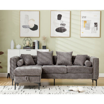 Chenille gris foncé avec accoudoirs carrés, 3 places, dossier modulaire de rangement moderne et disponibilité