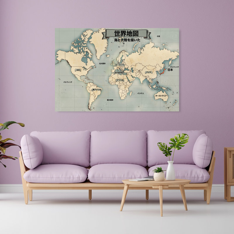 Art mural rétro, carte du monde rétro