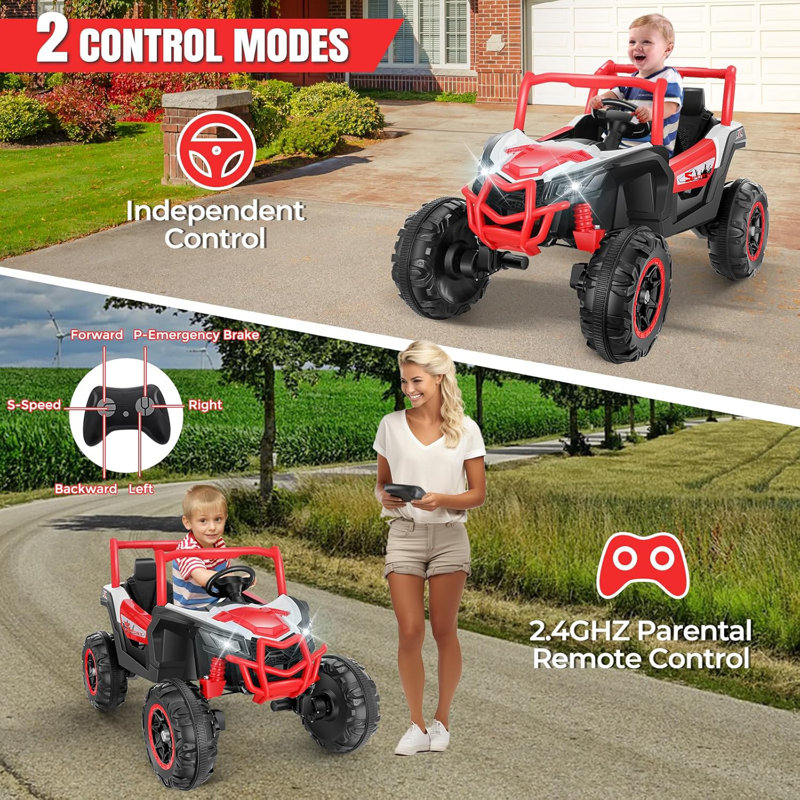 Red 24V 4x4 Ride-On Car with EVA Tires and LED Lights