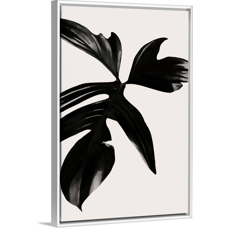 «Black Leaf», art mural sur toile, Toile avec cadre blanc, H 38 po x l 26 po