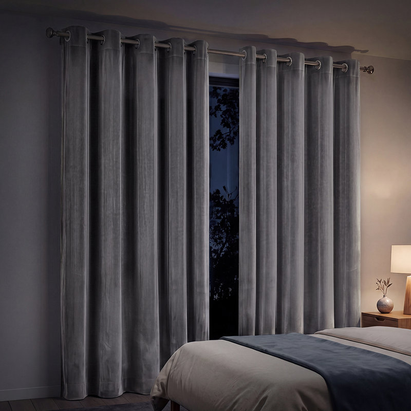  Thick Thermal Blackout Curtains Velvet 66x72 Inch Eyelet Ring Top Grey