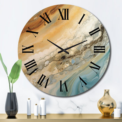 Horloge murale abstraite en métal - Symphonie aqua bleu beige