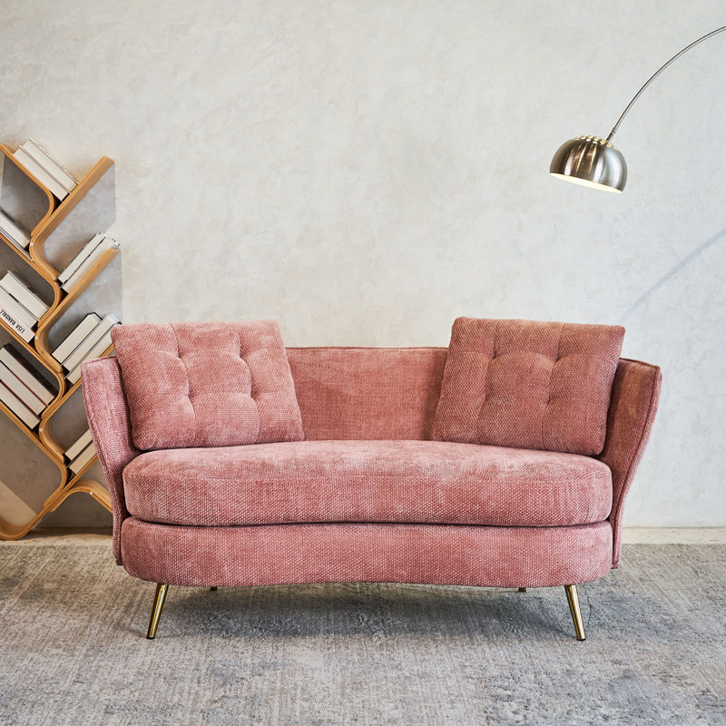 Sofa Loveseat Sofa Upholstered Couch With  Metal Legs, Two-Seat Sofa, Pink Polyester