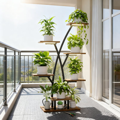 Indoor Plant Stand With Full Spectrum Grow Lights - 7 Tier Metal Corner Shelf For Multiple Plants, Adjustable Brightness & Timer, Sturdy Display Rack by Arlmont & Co.