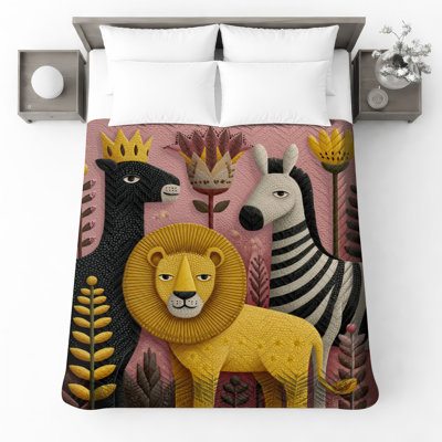 Lion Zebra Floral Bedding Animals Bedspread Wildlife