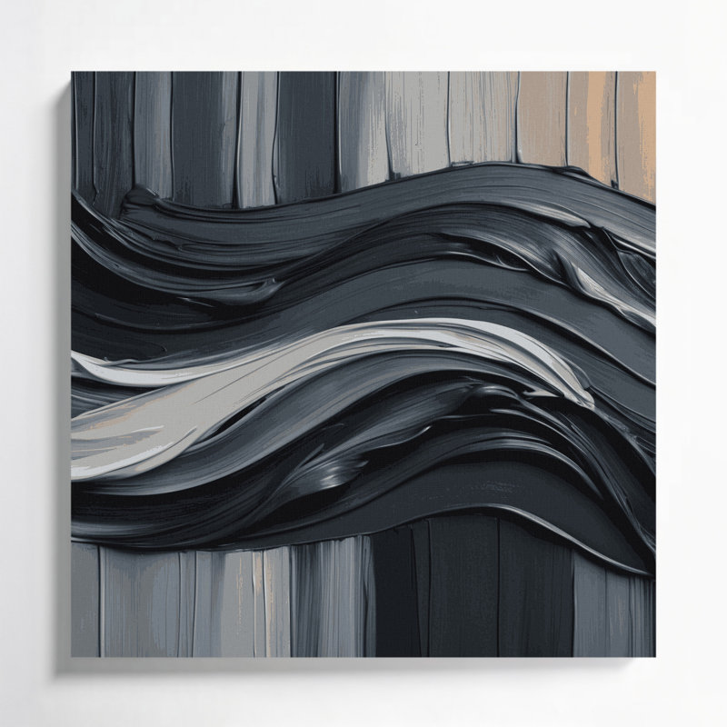 Toile horizontale à rayures horizontales gris foncé et amande, H 12 po x l 12 po