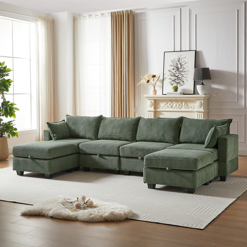 Canapé modulaire 113,5 po Sectiona, Velours côtelé vert