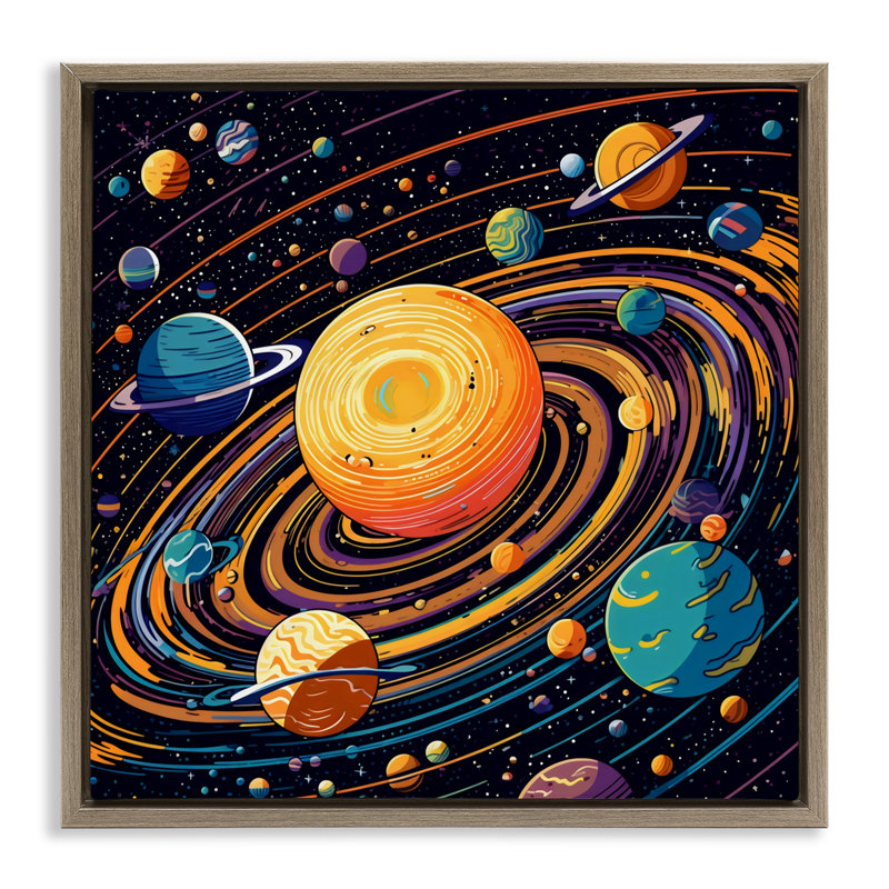 Planet Illustration Spiral Floating Frame, design by Creative Studio, 18" H x 18" W, Montalcino Elm Floater Frame