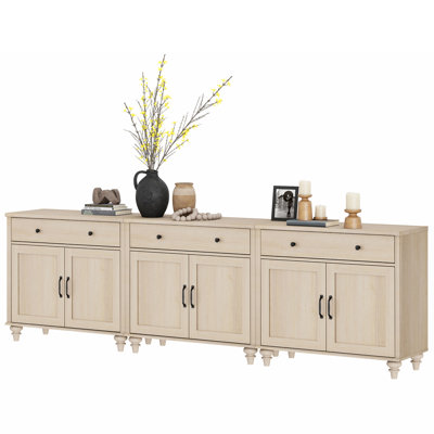 Buffet Cabinet With 6 Doors And 3 Drawers, Large Modern Coffee Bar Table Wood Kitchen Storage Cabinets, Farmhouse Sideboard Credenza For Dining Room, Beige, 101"
