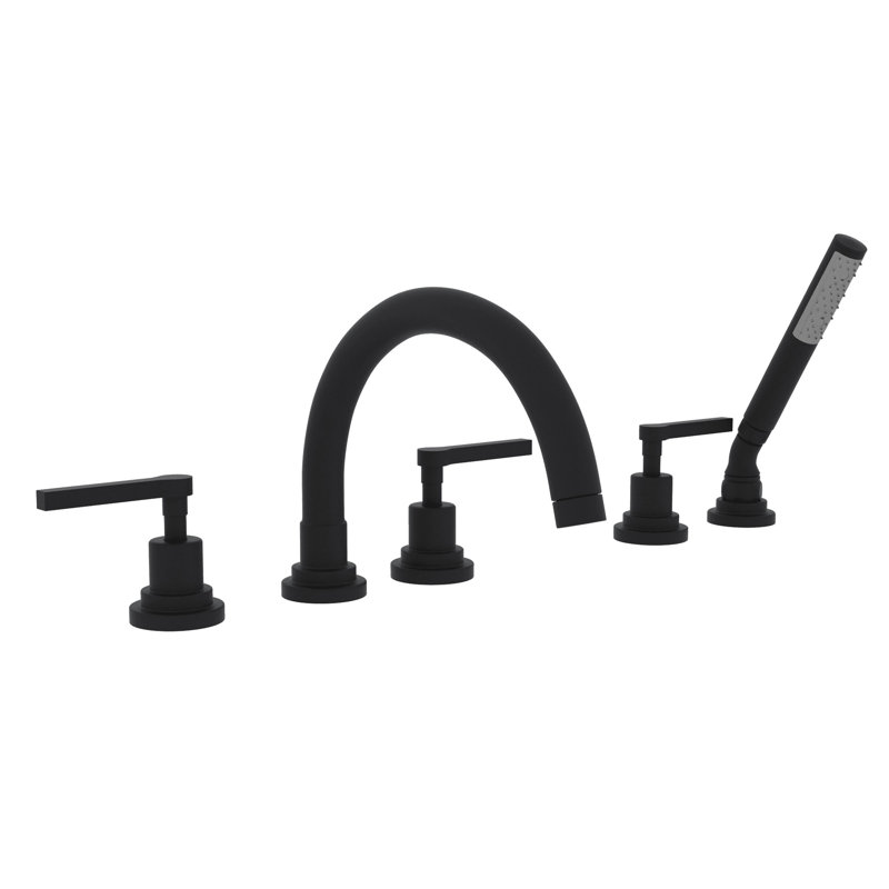 Lombardia® 5-Hole Deck Mount Roman Tub Faucet, Matte Black, Lever Handle