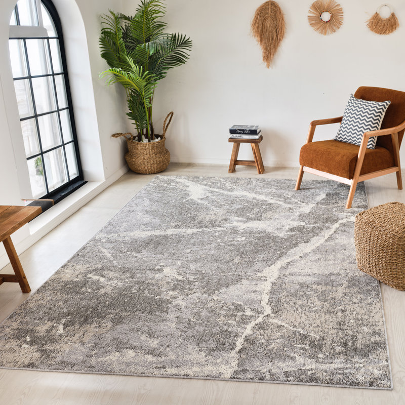 Rug Branch Marwa 7' x 10' (6'7" x 9'6") Grey/Beige Marble Indoor Area Rug, Contemporary, Low Pile, Stain-Resistant Carpet - Living Room, Bedroom, Dining Room, and Kitchen