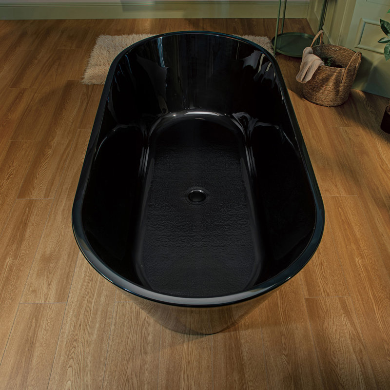 67" x 32" Freestanding Soaking Acrylic Bathtub, Matte Black, Black/White