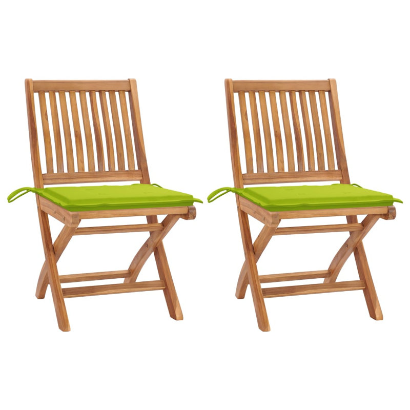  Patio Chairs 2 Pcs With Bright Green Cushions Solid Teak Wood