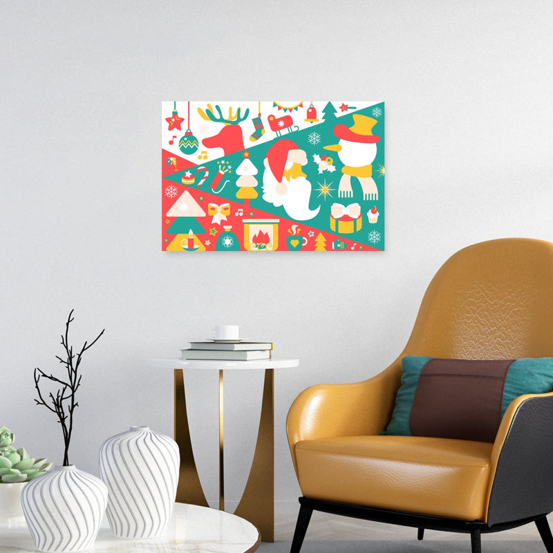«Jolly Christmas Elements», arbre de Noël contemporain abstrait, art mural paysage d'hiver, 16" H x 24" W