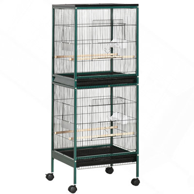 55-Inch Large Flight Bird Cage, Bird Aviary Indoor With Multi-Door Design, Parrot Cage With Stand & Tray For Budgies, Canaries, Finches, Green