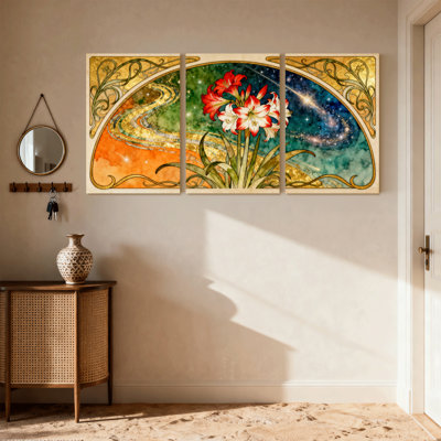 Floral et cosmique, ensemble de 3 reproductions d'art sur toile