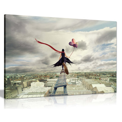Black Dress Red Scarf Woman Artistic - Wrapped Canvas Print