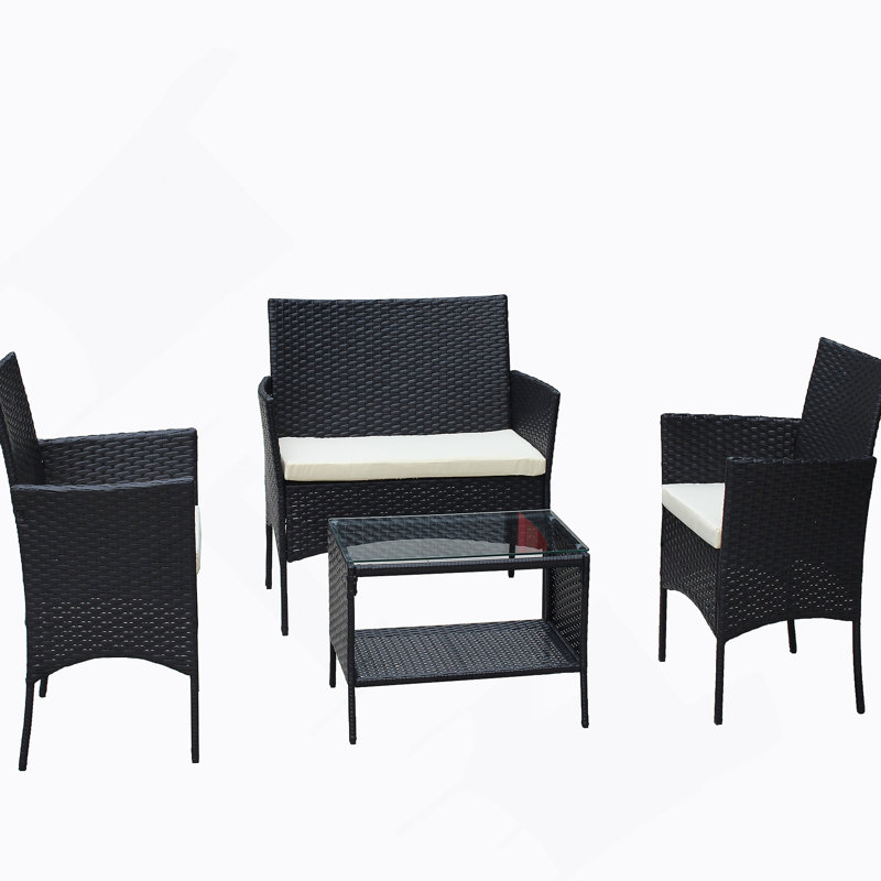 4 PC Rattan Patio Furniture Set Outdoor Patio Cushioned Seat Wicker Sofa