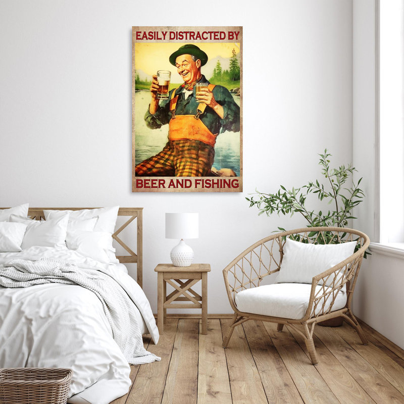 Bière et pêche sur toile, H 36 po x l 24 po x P 1,25 po
