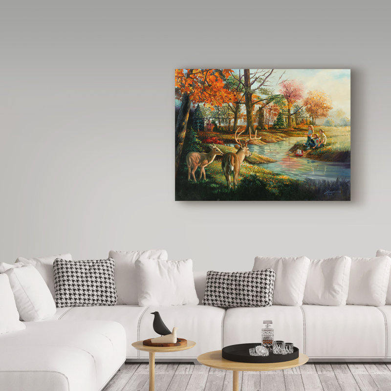 «Dream Home Deer» par Ferhart, reproduction de peinture acrylique sur toile tendue, H 14 po x l 19 po
