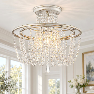Plafonnier encastré en cristal blanc à 3 lumières à intensité variable Celestine