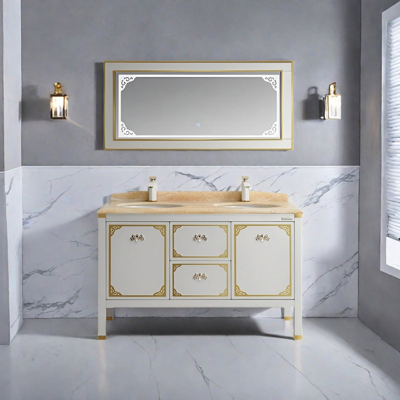 Simple modern stainless steel bathroom cabinet, 33.46" H x 55.11" W x 21.65" D