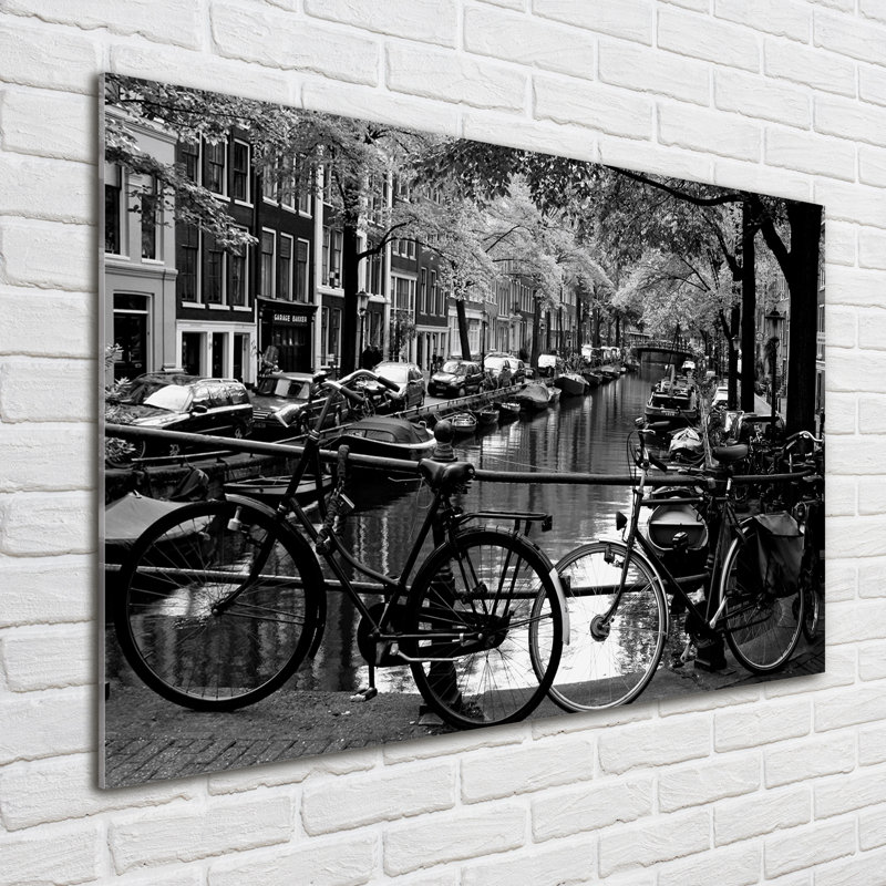 Glass Print Wall Art 100X70cm Image Printed On Glass Decorative Wall Picture Behind Toughened / Tempered Safety Real Glass For Kitchen & Living Room Theme:Bicycles Amsterdam