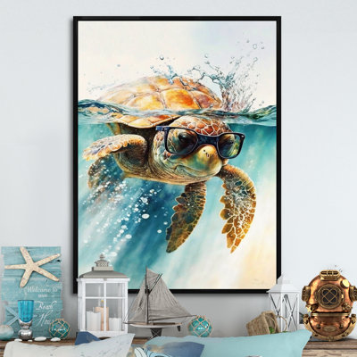 Turtle With Glasses In The Ocean III - Turtle Wall Art