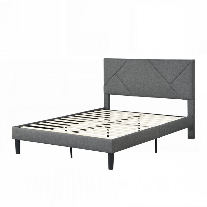 Structure de lit plateforme tapissier avec tête de lit facile à assembler et sans sommier tapissier parfait pour les espaces compacts