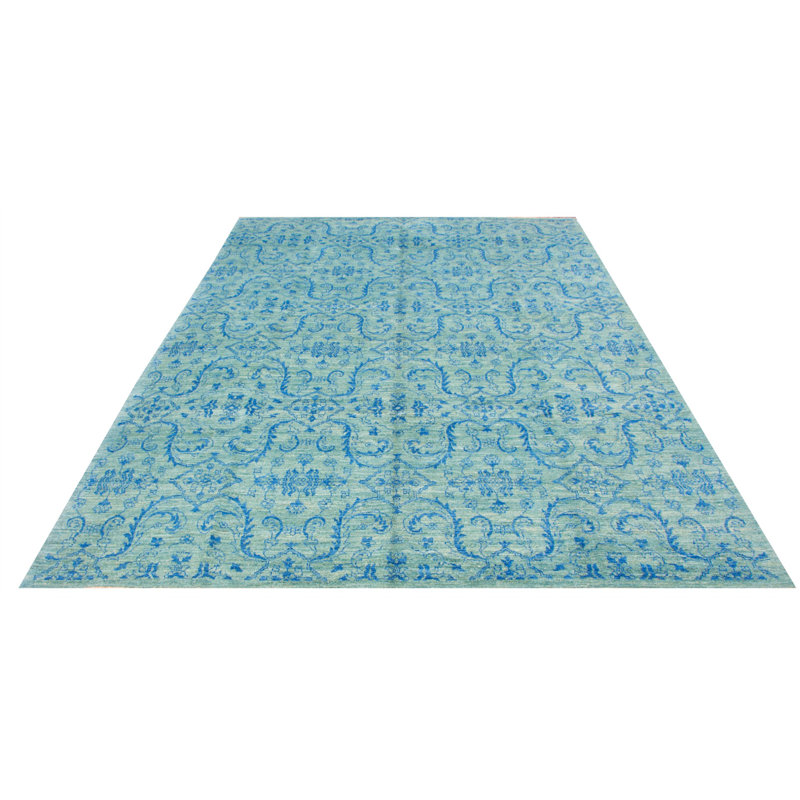 Tapis unique en laine noué à la main nouvel âge de 10 pi 1 po x 14 pi 3 po Fiorella