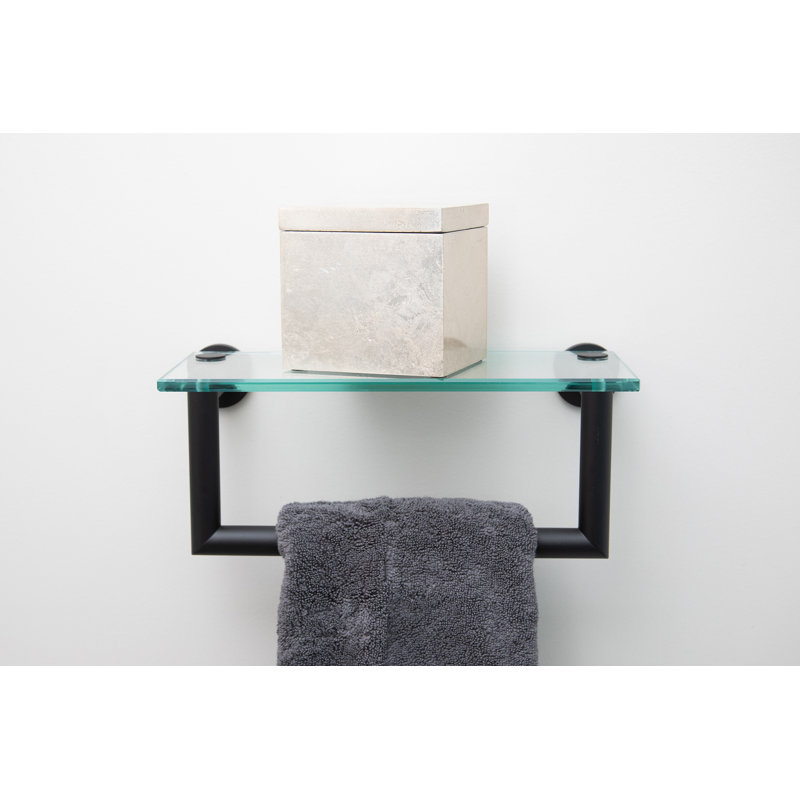 Kubic Shelf with Towel Bar, Matte Black, 12"