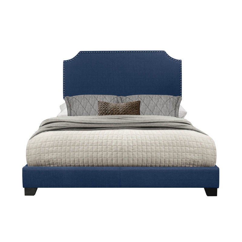 Upholstered Platform Bed, Queen, Blue