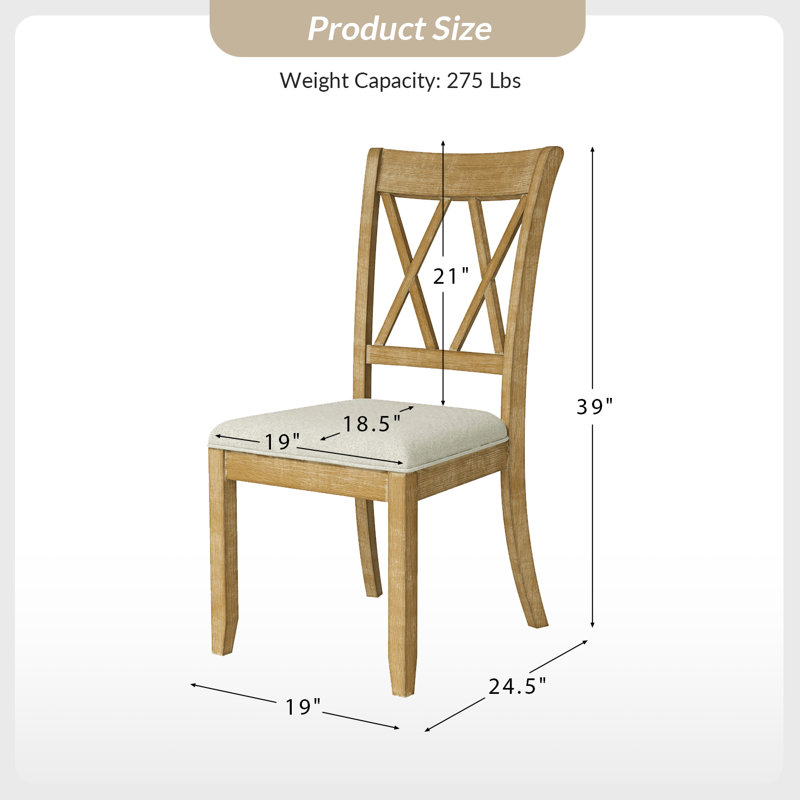 Amoz Solid Wood Cross Back Side Chair, Naturel