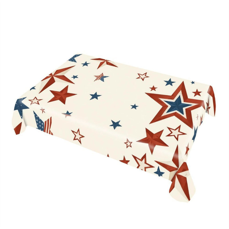 Memorial Day Scattered Star Tablecloth 60 x 120 inch Red White Blue for Dining and Outdoor Party
