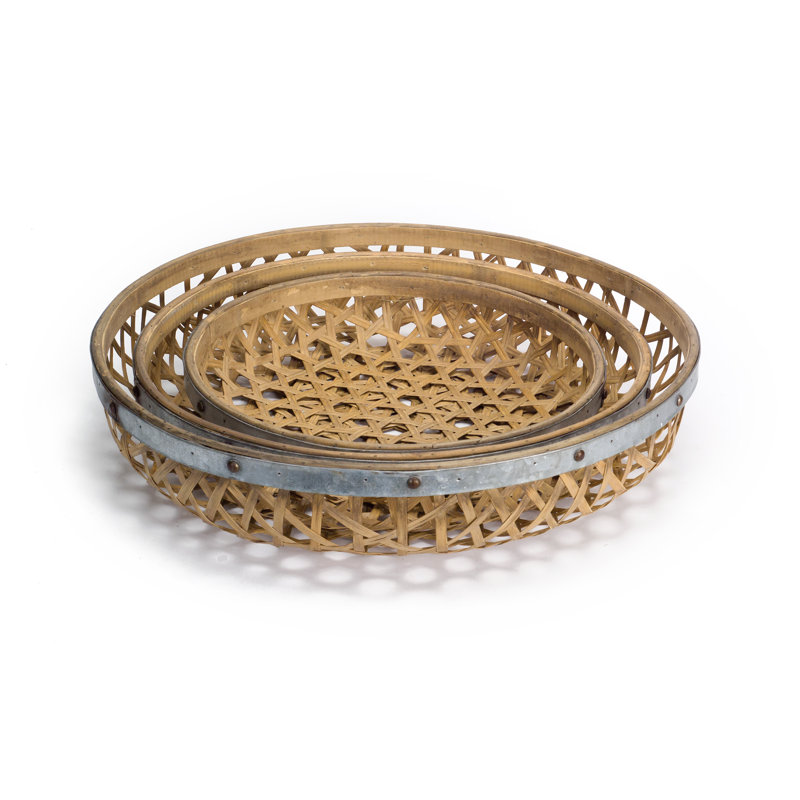 Axtell Round Woven Bamboo 3 Piece Accent Tray