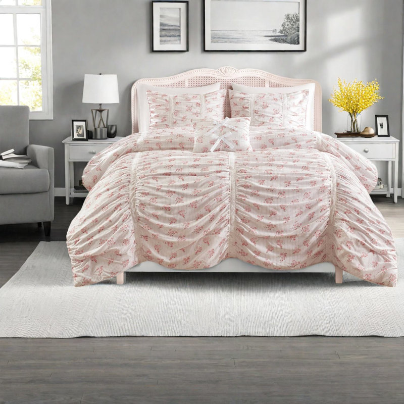 Ensemble de literie à ruché rose, édredon simple en microfibre TG, chambre romantique