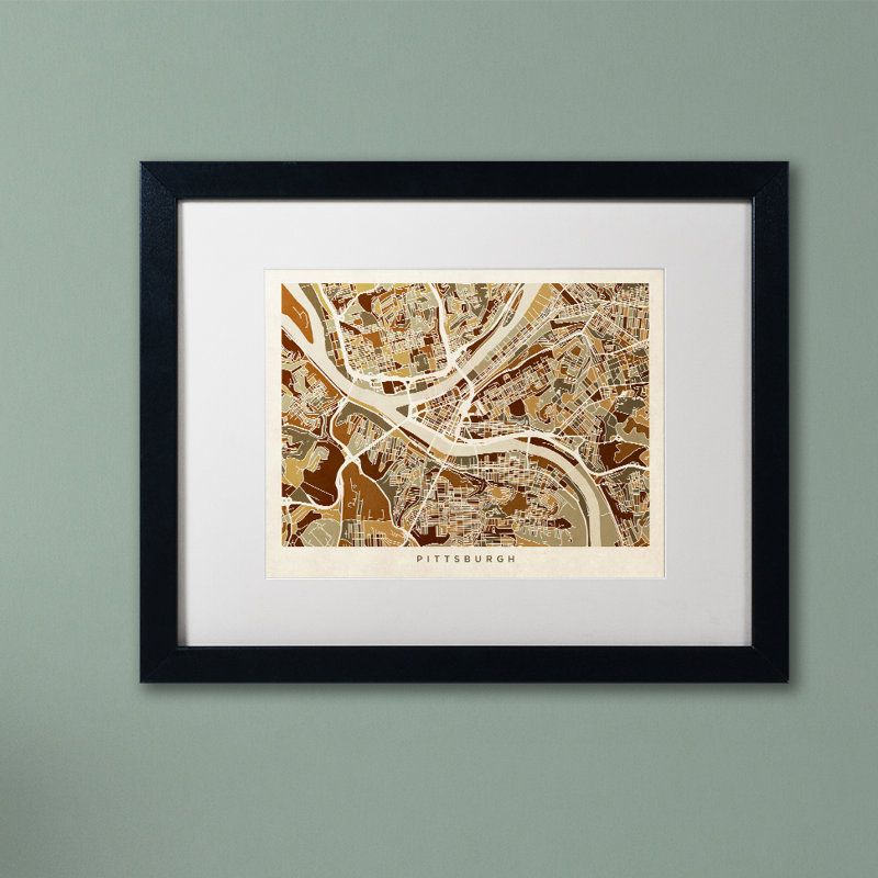 « pittsburgh street map », reproduction d’impression sur toile encadrée, H 16 po x l 20 po x P 0,5 po, Blanc