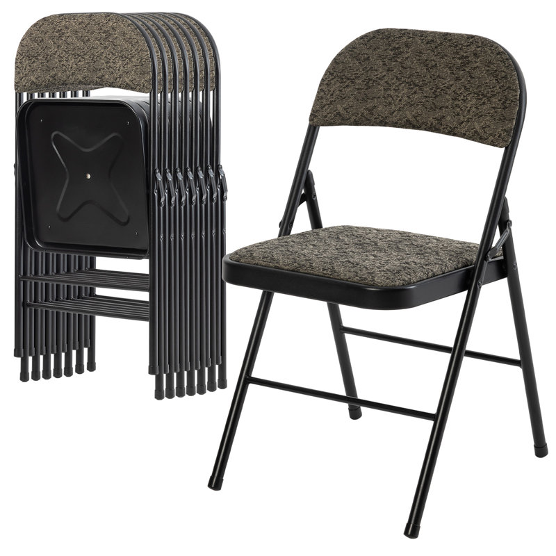 Chaise pliante rembourrée en tissu, ensemble de chaises pliantes rembourrées empilables, Noir/gris, 6