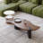 Walnut Coffee Table Set with Freeform Tabletop & White Stone Accent, Round Side Table with Gold Frame