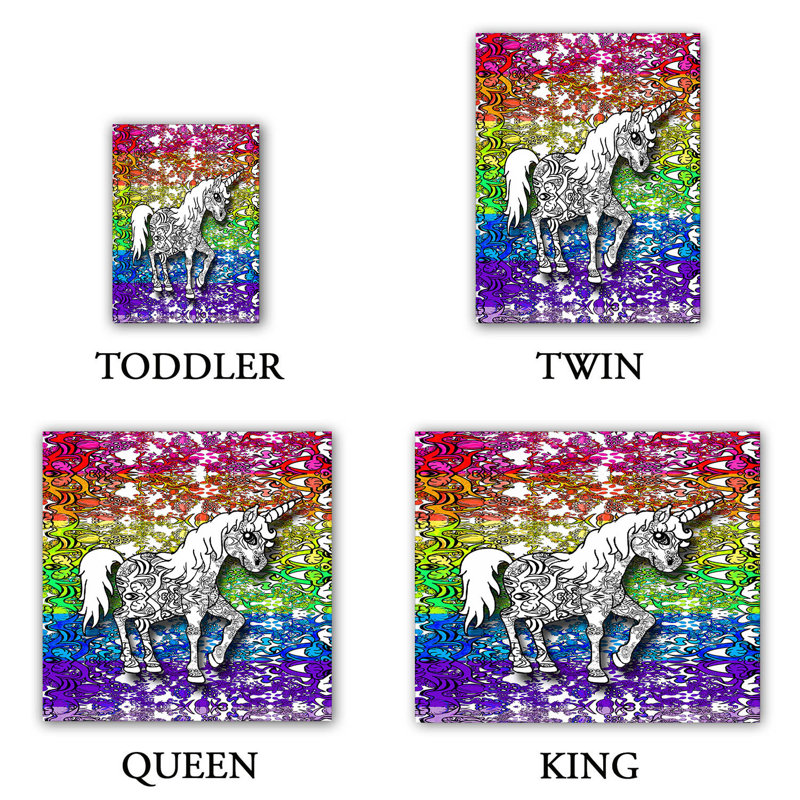 Ensemble de housse de couette en arc-en-ciel licorne b, 1 housse + 2 taies très grand lit