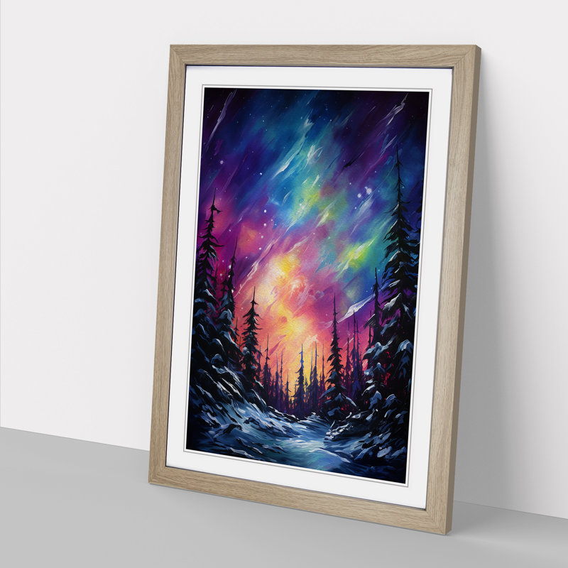 Northern Lights Action Framed Print, 46cm H x 34cm W x 2cm D, Oak Framed