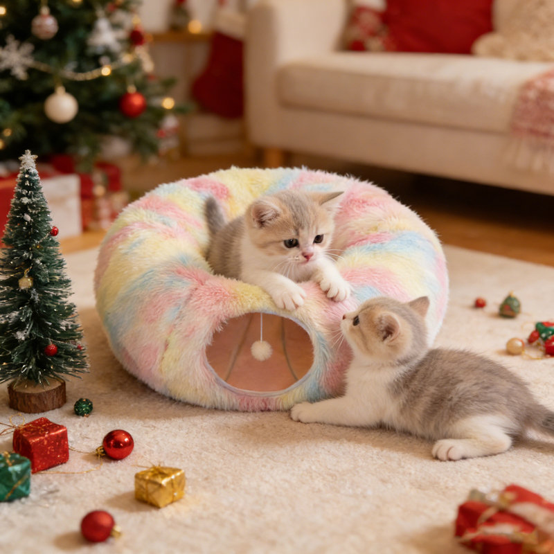 Lits pour chats pour chats d'intérieur, grand lit pour chat avec boule pelucheuse, cachette pour chat pliable, nid pour chat 2 en 1
