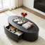 Table basse ovale noire matte, panneau central en MDF de 47,24 po avec tiroir pour salon-965726829